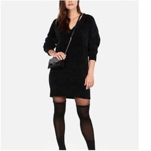 Express Chenille Velvet Black V-Neck Sweater Dress